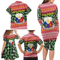 Philippines Christmas Family Matching Long Sleeve Bodycon Dress and Hawaiian Shirt with Red-Green Plaid Design, Yellow Lion, and National Coat of Arms Motif - Wonder Print Shop