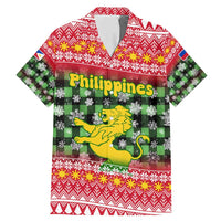 Philippines Christmas Family Matching Mermaid Dress and Hawaiian Shirt with Red-Green Plaid Design, Yellow Lion, and National Coat of Arms Motif - Wonder Print Shop