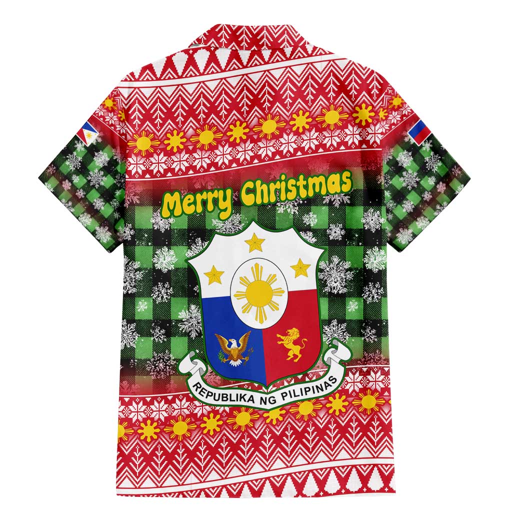 Philippines Christmas Family Matching Mermaid Dress and Hawaiian Shirt with Red-Green Plaid Design, Yellow Lion, and National Coat of Arms Motif - Wonder Print Shop