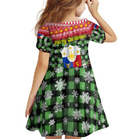 Philippines Christmas Family Matching Off The Shoulder Long Sleeve Dress and Hawaiian Shirt with Red-Green Plaid Design, Yellow Lion, and National Coat of Arms Motif - Wonder Print Shop