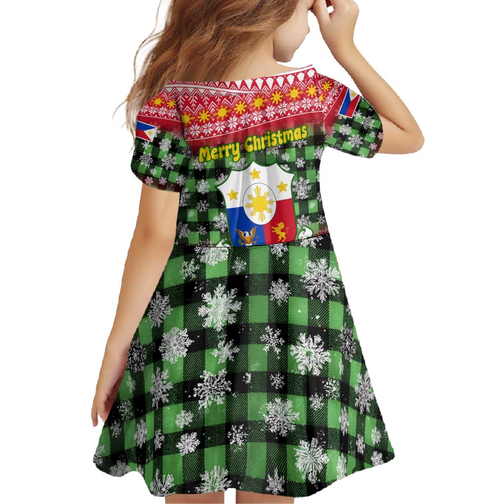 Philippines Christmas Family Matching Off Shoulder Maxi Dress and Hawaiian Shirt with Red-Green Plaid Design, Yellow Lion, and National Coat of Arms Motif - Wonder Print Shop