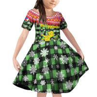 Philippines Christmas Family Matching Off Shoulder Short Dress and Hawaiian Shirt with Red-Green Plaid Design, Yellow Lion, and National Coat of Arms Motif - Wonder Print Shop