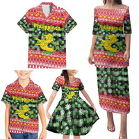 Philippines Christmas Family Matching Puletasi and Hawaiian Shirt with Red-Green Plaid Design, Yellow Lion, and National Coat of Arms Motif - Wonder Print Shop