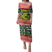 Philippines Christmas Family Matching Puletasi and Hawaiian Shirt with Red-Green Plaid Design, Yellow Lion, and National Coat of Arms Motif - Wonder Print Shop