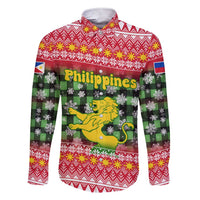 Philippines Christmas Family Matching Short Sleeve Bodycon Dress and Hawaiian Shirt with Red-Green Plaid Design, Yellow Lion, and National Coat of Arms Motif - Wonder Print Shop
