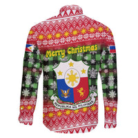 Philippines Christmas Family Matching Short Sleeve Bodycon Dress and Hawaiian Shirt with Red-Green Plaid Design, Yellow Lion, and National Coat of Arms Motif - Wonder Print Shop