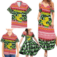 Philippines Christmas Family Matching Summer Maxi Dress and Hawaiian Shirt with Red-Green Plaid Design, Yellow Lion, and National Coat of Arms Motif - Wonder Print Shop