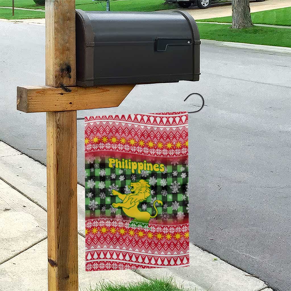 Philippines Christmas Garden Flag with Red-Green Plaid Design, Yellow Lion, and National Coat of Arms Motif - Wonder Print Shop