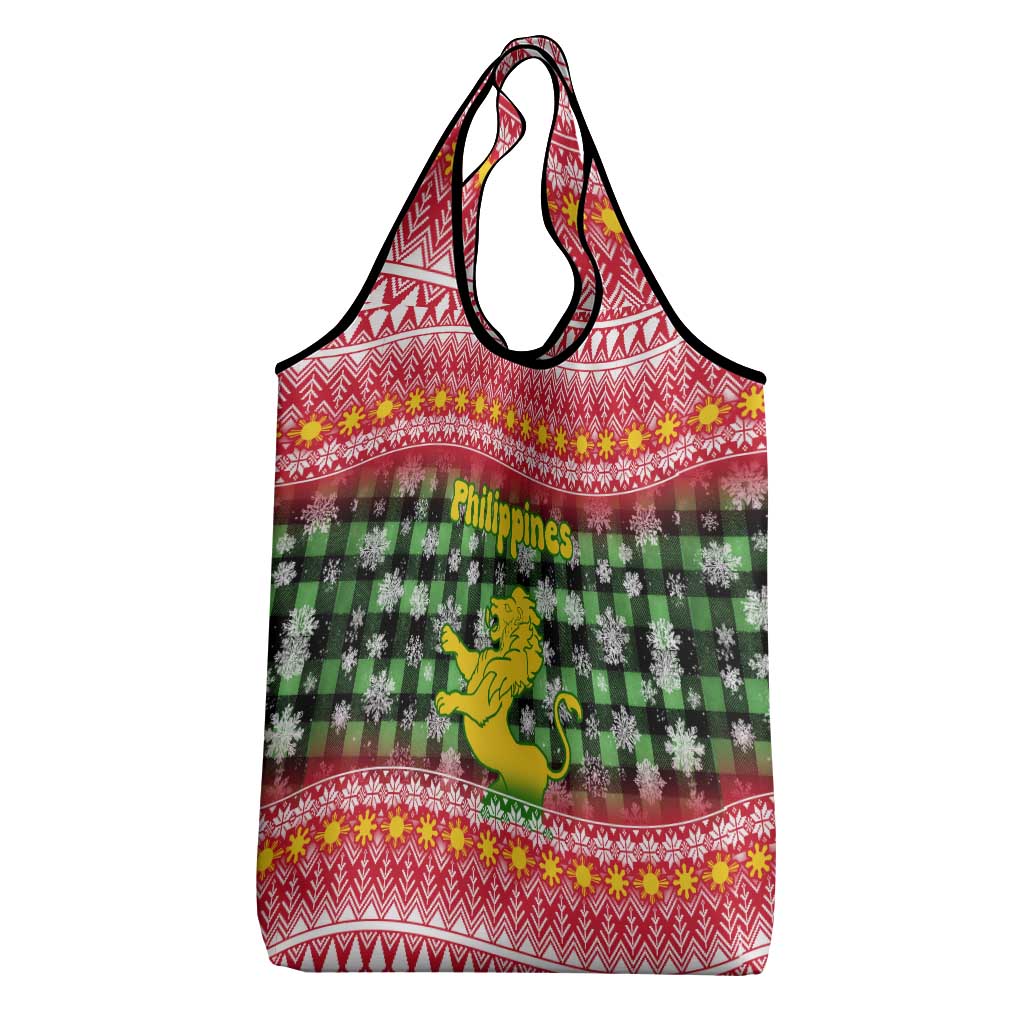 Philippines Christmas Grocery Bag with Red-Green Plaid Design, Yellow Lion, and National Coat of Arms Motif - Wonder Print Shop