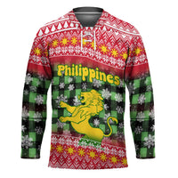 Philippines Christmas Hockey Jersey with Red-Green Plaid Design, Yellow Lion, and National Coat of Arms Motif - Wonder Print Shop