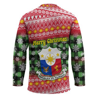 Philippines Christmas Hockey Jersey with Red-Green Plaid Design, Yellow Lion, and National Coat of Arms Motif - Wonder Print Shop