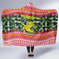Philippines Christmas Hooded Blanket with Red-Green Plaid Design, Yellow Lion, and National Coat of Arms Motif - Wonder Print Shop