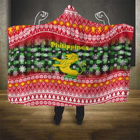 Philippines Christmas Hooded Blanket with Red-Green Plaid Design, Yellow Lion, and National Coat of Arms Motif - Wonder Print Shop