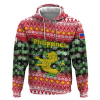 Philippines Christmas Hoodie with Red-Green Plaid Design, Yellow Lion, and National Coat of Arms Motif - Wonder Print Shop