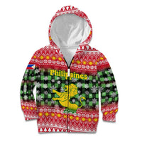 Philippines Christmas Kid Hoodie with Red-Green Plaid Design, Yellow Lion, and National Coat of Arms Motif - Wonder Print Shop
