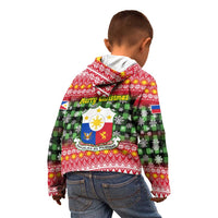 Philippines Christmas Kid Hoodie with Red-Green Plaid Design, Yellow Lion, and National Coat of Arms Motif - Wonder Print Shop