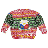 Philippines Christmas Kid Ugly Christmas Sweater with Red-Green Plaid Design, Yellow Lion, and National Coat of Arms Motif - Wonder Print Shop