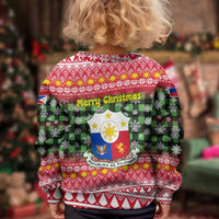 Philippines Christmas Kid Ugly Christmas Sweater with Red-Green Plaid Design, Yellow Lion, and National Coat of Arms Motif - Wonder Print Shop