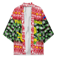 Philippines Christmas Kimono with Red-Green Plaid Design, Yellow Lion, and National Coat of Arms Motif - Wonder Print Shop