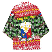 Philippines Christmas Kimono with Red-Green Plaid Design, Yellow Lion, and National Coat of Arms Motif - Wonder Print Shop