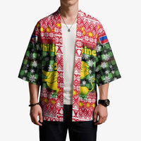 Philippines Christmas Kimono with Red-Green Plaid Design, Yellow Lion, and National Coat of Arms Motif - Wonder Print Shop