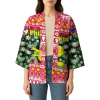 Philippines Christmas Kimono with Red-Green Plaid Design, Yellow Lion, and National Coat of Arms Motif - Wonder Print Shop