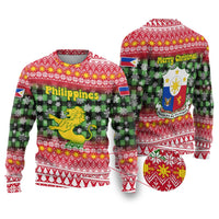 Philippines Christmas Ugly Christmas Sweater with Red-Green Plaid Design, Yellow Lion, and National Coat of Arms Motif - Wonder Print Shop
