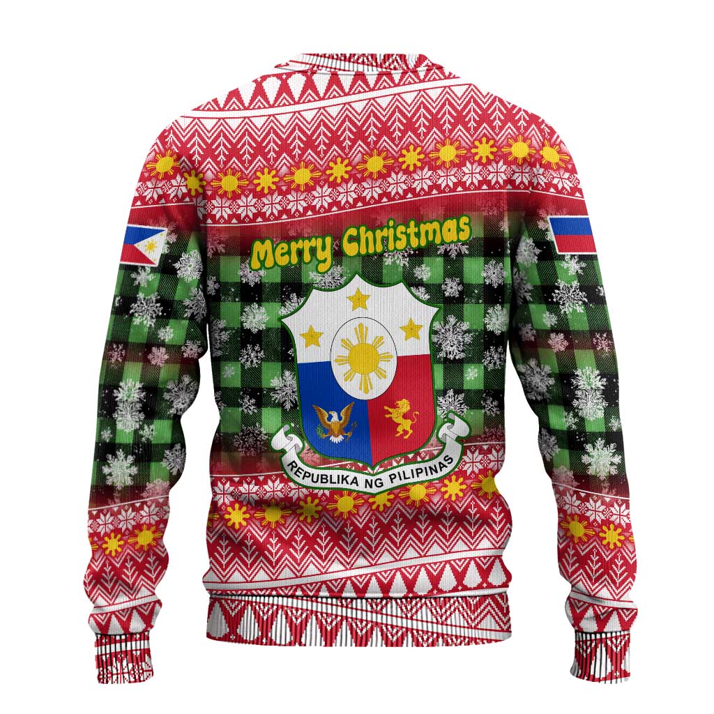 Philippines Christmas Ugly Christmas Sweater with Red-Green Plaid Design, Yellow Lion, and National Coat of Arms Motif - Wonder Print Shop