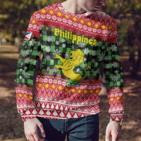Philippines Christmas Ugly Christmas Sweater with Red-Green Plaid Design, Yellow Lion, and National Coat of Arms Motif - Wonder Print Shop
