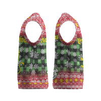 Philippines Christmas Knitted V-Neck Vest with Red-Green Plaid Design, Yellow Lion, and National Coat of Arms Motif - Wonder Print Shop