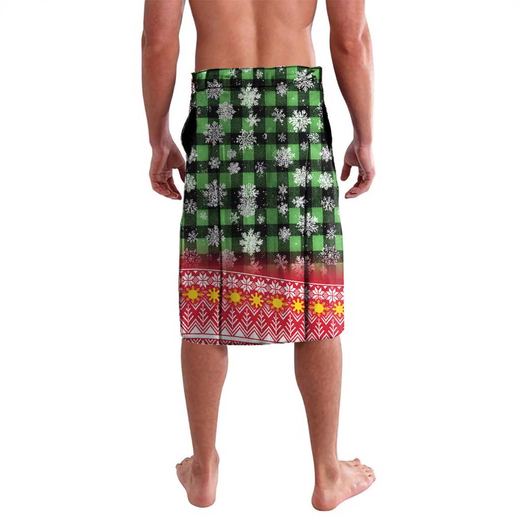 Philippines Christmas Lavalava with Red-Green Plaid Design, Yellow Lion, and National Coat of Arms Motif - Wonder Print Shop