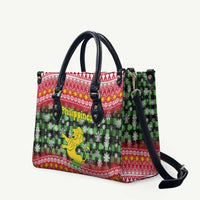 Philippines Christmas Leather Bag with Red-Green Plaid Design, Yellow Lion, and National Coat of Arms Motif - Wonder Print Shop