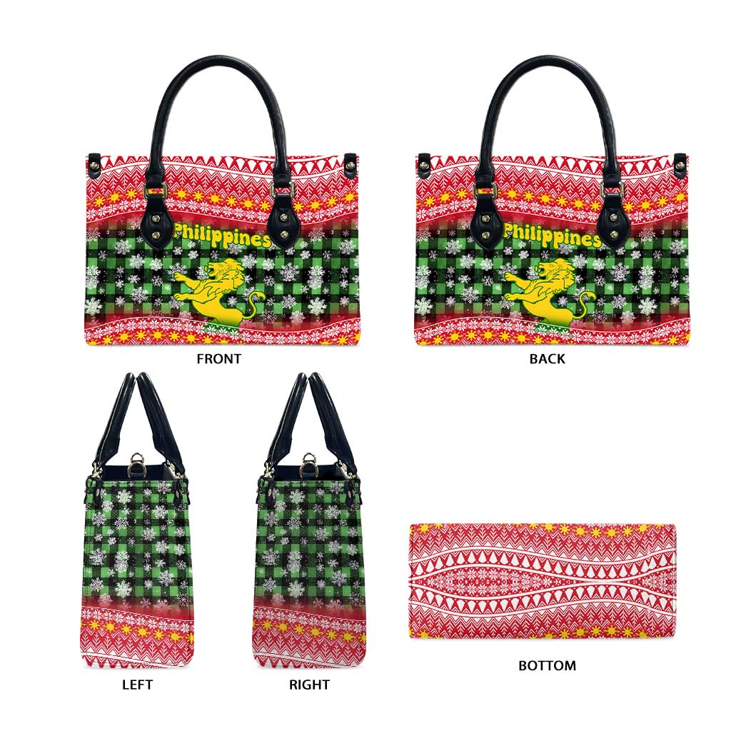 Philippines Christmas Leather Bag with Red-Green Plaid Design, Yellow Lion, and National Coat of Arms Motif - Wonder Print Shop