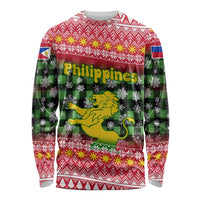 Philippines Christmas Long Sleeve Shirt with Red-Green Plaid Design, Yellow Lion, and National Coat of Arms Motif - Wonder Print Shop