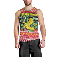 Philippines Christmas Men Tank Top with Red-Green Plaid Design, Yellow Lion, and National Coat of Arms Motif - Wonder Print Shop