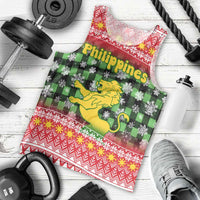 Philippines Christmas Men Tank Top with Red-Green Plaid Design, Yellow Lion, and National Coat of Arms Motif - Wonder Print Shop