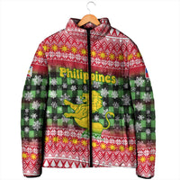 Philippines Christmas Padded Jacket with Red-Green Plaid Design, Yellow Lion, and National Coat of Arms Motif - Wonder Print Shop