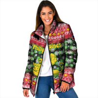 Philippines Christmas Padded Jacket with Red-Green Plaid Design, Yellow Lion, and National Coat of Arms Motif - Wonder Print Shop