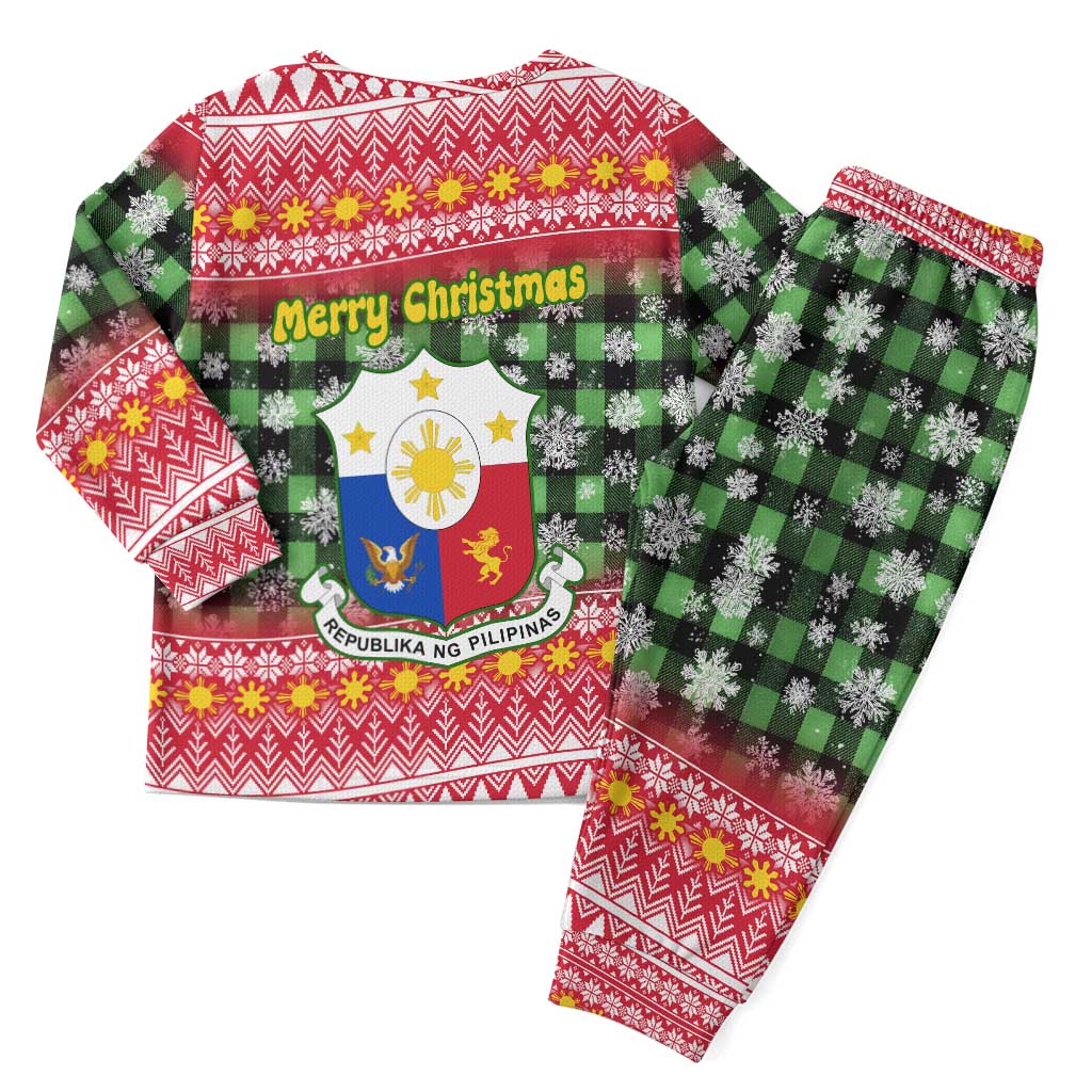 Philippines Christmas Pajama Set with Red-Green Plaid Design, Yellow Lion, and National Coat of Arms Motif - Wonder Print Shop