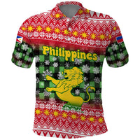 Philippines Christmas Polo Shirt with Red-Green Plaid Design, Yellow Lion, and National Coat of Arms Motif - Wonder Print Shop
