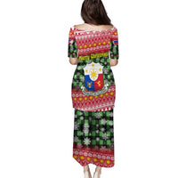 Philippines Christmas Puletasi with Red-Green Plaid Design, Yellow Lion, and National Coat of Arms Motif - Wonder Print Shop