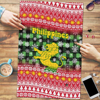Philippines Christmas Puzzle with Red-Green Plaid Design, Yellow Lion, and National Coat of Arms Motif - Wonder Print Shop