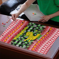 Philippines Christmas Puzzle with Red-Green Plaid Design, Yellow Lion, and National Coat of Arms Motif - Wonder Print Shop