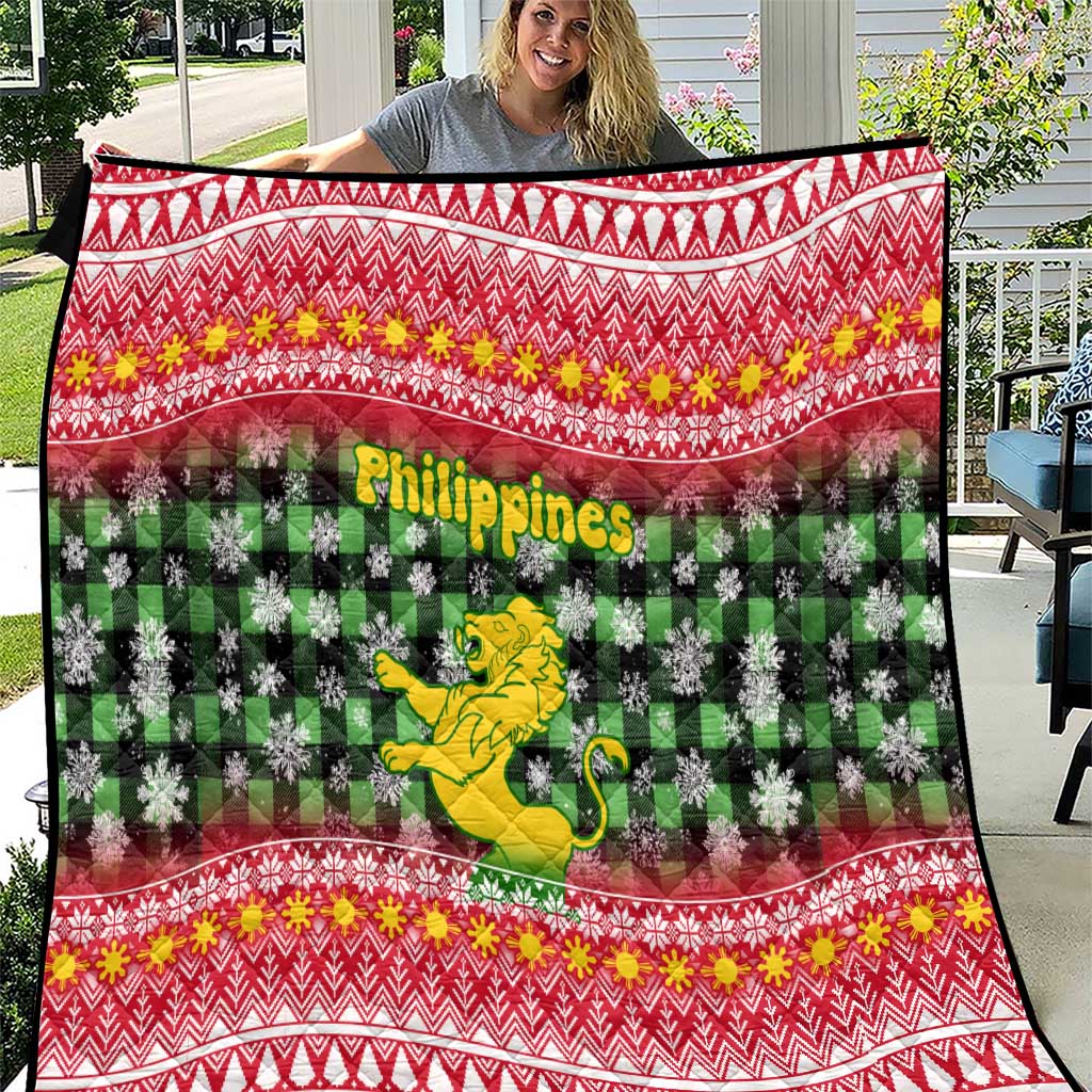 Philippines Christmas Quilt with Red-Green Plaid Design, Yellow Lion, and National Coat of Arms Motif - Wonder Print Shop