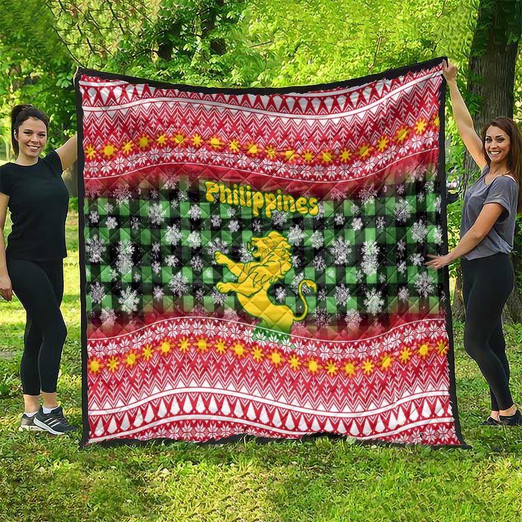 Philippines Christmas Quilt with Red-Green Plaid Design, Yellow Lion, and National Coat of Arms Motif - Wonder Print Shop