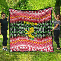 Philippines Christmas Quilt with Red-Green Plaid Design, Yellow Lion, and National Coat of Arms Motif - Wonder Print Shop