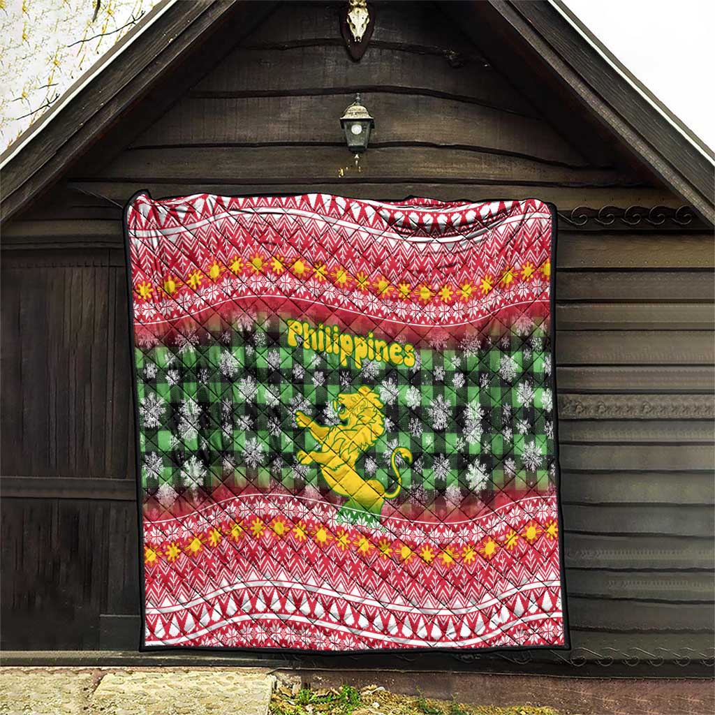 Philippines Christmas Quilt with Red-Green Plaid Design, Yellow Lion, and National Coat of Arms Motif - Wonder Print Shop