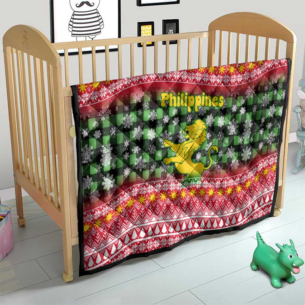 Philippines Christmas Quilt with Red-Green Plaid Design, Yellow Lion, and National Coat of Arms Motif - Wonder Print Shop