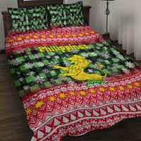 Philippines Christmas Quilt Bed Set with Red-Green Plaid Design, Yellow Lion, and National Coat of Arms Motif - Wonder Print Shop