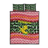 Philippines Christmas Quilt Bed Set with Red-Green Plaid Design, Yellow Lion, and National Coat of Arms Motif - Wonder Print Shop